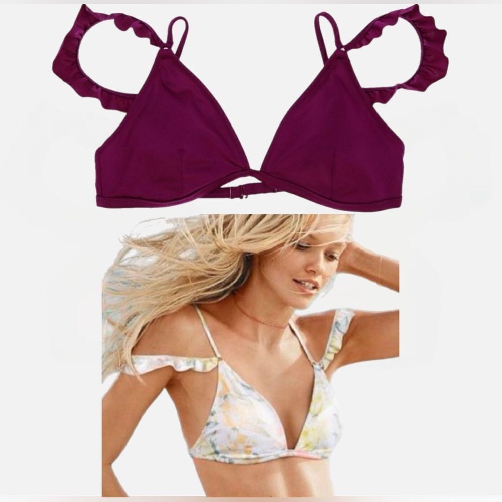 NWOT Victoria’s Secret Magenta Shine Ruffle Off The Shoulder Bikini Top Sz M